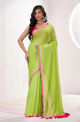 BK COLLECTION Solid/Plain Bollywood Georgette Saree(Yellow)