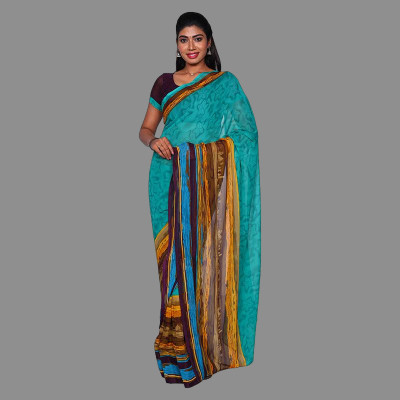 YASHIKA Floral Print Bollywood Georgette Saree(Light Blue)