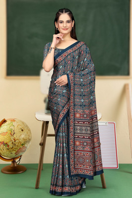 SAADHYA CREATION Embroidered, Solid/Plain Bollywood Crepe Saree(Dark Blue)