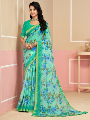 PANZORA Floral Print Daily Wear Chiffon Saree(Light Green)