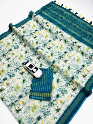 ZARISTACREATION Floral Print Bollywood Dupion Silk Saree(Green)
