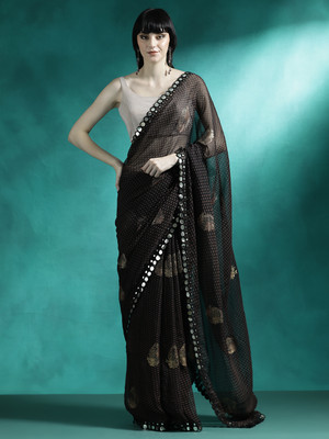 Sangria Embroidered Daily Wear Crepe Saree(Brown)