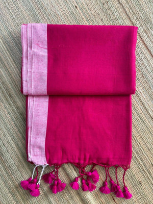 TARAMAACREATION Solid/Plain Handloom Handloom Pure Cotton Saree(Pink, White)