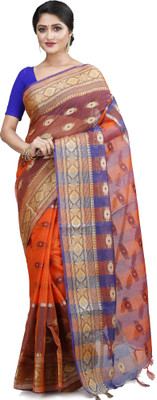 SRILOK Self Design Bollywood Cotton Blend Saree(Blue, Orange)