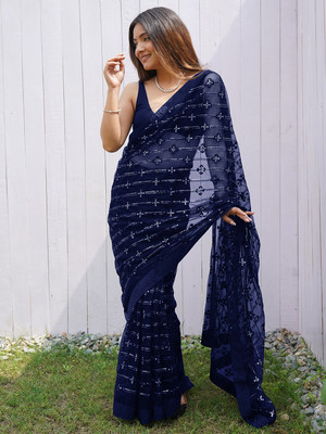 Divastri Embellished Bollywood Net Saree(Dark Blue)