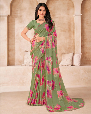 Laxmipati sarees Floral Print Daily Wear Georgette Saree(Green)