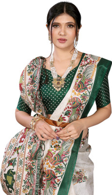 Priyashi Floral Print Bollywood Art Silk Saree(Green)