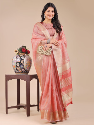 MADHUSUDAN TEX FAB Checkered Bollywood Organza Saree(Pink)