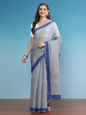 Divastri Digital Print Banarasi Cotton Silk Saree(Grey)
