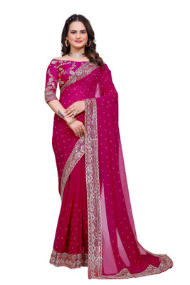 Tejal Creation Self Design Bollywood Georgette Saree(Pink)
