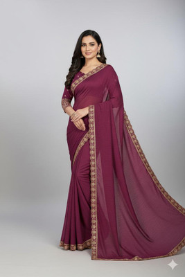 HIRPARA Self Design, Embroidered, Solid/Plain Bollywood Viscose Rayon Saree(Magenta)