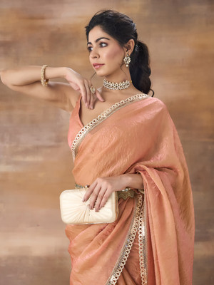 KASEE Solid/Plain Bollywood Organza Saree(Orange)