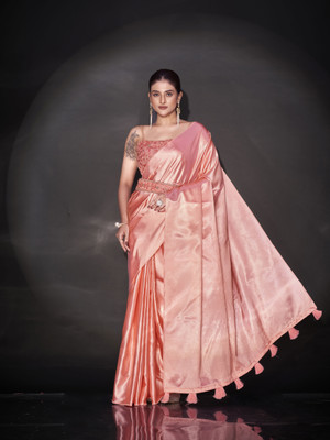 KONICA FAB Embroidered Bollywood Satin Saree(Pink)