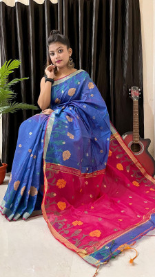 SMRITI HANDLOOM Woven Handloom Cotton Silk Saree(Dark Blue)
