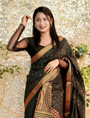 VASTRIKAFABRICS Woven, Self Design Mekhela Chador Polyester Saree(Black)