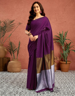 Sangria Embellished, Solid/Plain Bollywood Linen Saree(Purple)