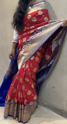 HONEY Embroidered Banarasi Silk Blend Saree(Red)