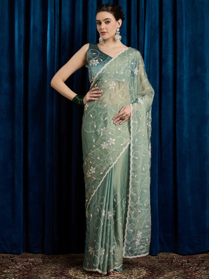 Sareemall Embroidered Bollywood Chiffon Saree(Light Green)