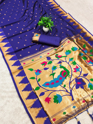 Tasrika Woven Kanjivaram Cotton Silk Saree(Dark Green)