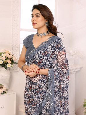 TTH Printed Bollywood Georgette Saree(Grey)
