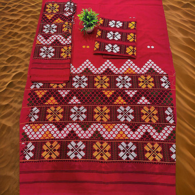 VEPEX Self Design Mekhela Chador Silk Blend Saree(Red)