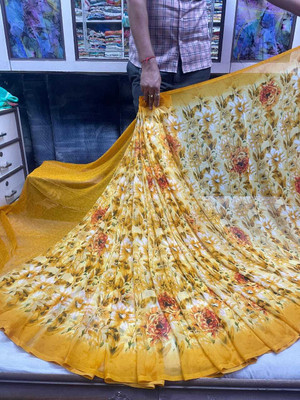 SHARIRI Printed, Self Design Daily Wear Georgette Saree(Yellow)