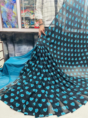 VISIONEMBRO Printed Daily Wear Georgette Saree(Light Blue)