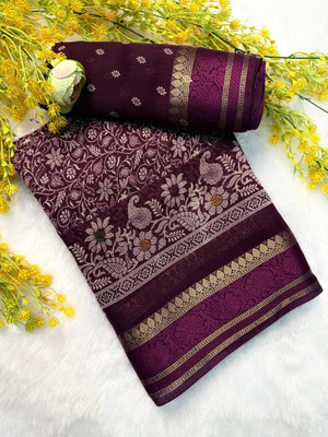 MT fab Woven, Floral Print, Temple Border Kalamkari Cotton Silk Saree(Maroon)
