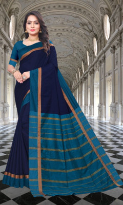 Soor Panchi Self Design Banarasi Cotton Silk Saree(Dark Blue)