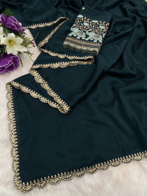 K 5 FASHION Embroidered Bollywood Georgette Saree(Blue)