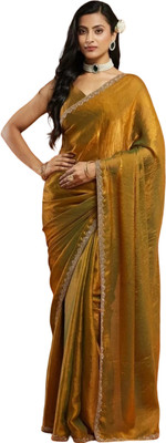 Gajal Woven Bollywood Jimmy choo, Chiffon Saree(Gold)