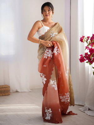 ANOUK Embellished Bollywood Chiffon Saree(Brown)