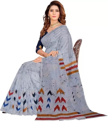 Jashvita Printed, Blocked Printed Daily Wear Pure Cotton Saree(Grey)