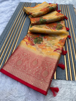 Banaras silk palace Floral Print Bollywood Organza Saree(Light Green)