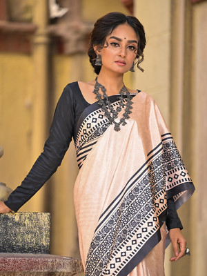 ANOUK Printed Mysore Crepe Saree(White)