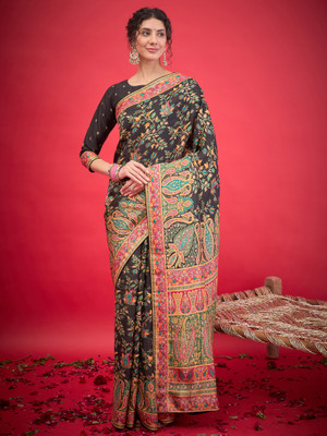 Sareemall Woven Banarasi Viscose Rayon Saree(Black)