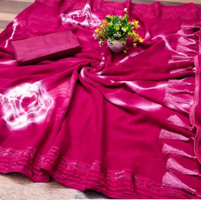 Vijayhanuman Printed Bandhani Cotton Blend Saree(Pink)