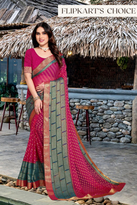 Divastri Printed, Embellished Bollywood Chiffon Saree(Pink, Light Blue)