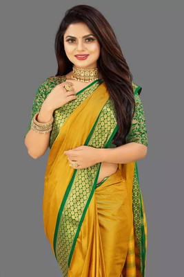 Sahajanand Woven Banarasi Pure Silk Saree(Mustard)