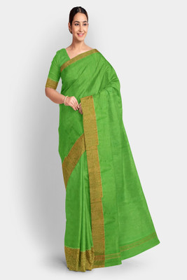 PRIDE SALES Solid/Plain Gadwal Cotton Silk Saree(Light Green)