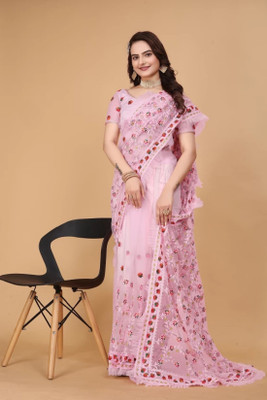 Julee Embroidered Bollywood Net Saree(Pink)
