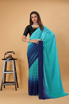 Pionex Dyed Bollywood Chiffon Saree(Light Blue)