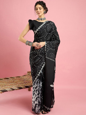 Sangria Printed Bandhani Crepe Saree(Black)