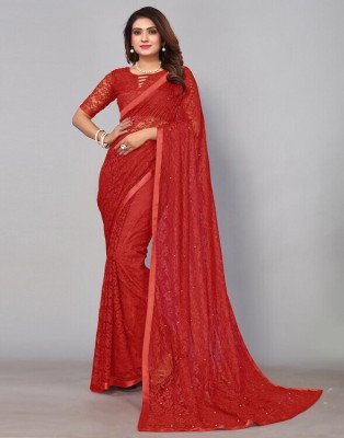 Vragi Embellished Bollywood Net Saree(Red)