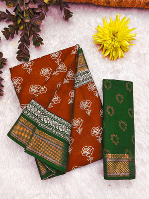 JASU CREATION Floral Print Handloom Pure Cotton Saree(Maroon)