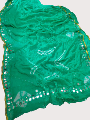 VL SAREES Embroidered, Digital Print, Checkered, Polka Print, Hand Painted Bandhani Chiffon Saree(Green)