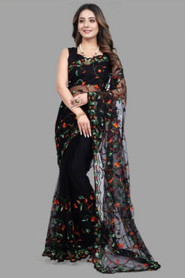 Aika Embroidered Bollywood Net Saree(Black)