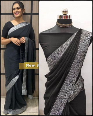 MM VENTURE Solid/Plain Bollywood Georgette Saree(Black)
