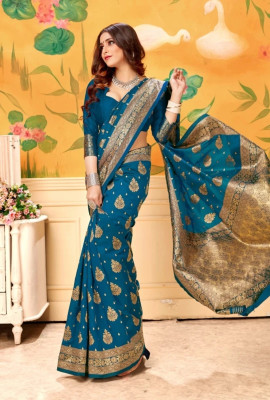 mahakay Woven Kanjivaram Silk Blend Saree(Green)