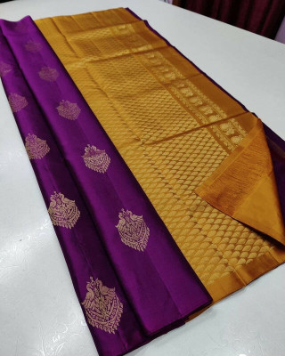 SHWENILA Solid/Plain Assam Silk Pure Silk Saree(Purple)